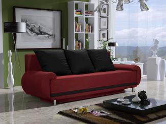 Sofa Designersofa MIKA 3-Sitzer mit Schlaffunktion Rot / Schwarz
