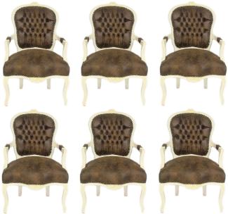 Casa Padrino Barock Salon Stuhl Set Braun / Creme 60 x 50 x H. 93 cm - 6 handgefertigte Salon Stühle mit Lederoptik - Barockmöbel