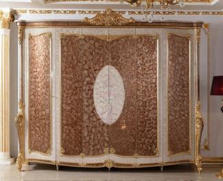 Casa Padrino Luxus Barock Schlafzimmerschrank Weiß / Braun / Gold - Prunkvoller Massivholz Kleiderschrank im Barockstil - Barock Schlafzimmer Möbel - Edel & Prunkvoll