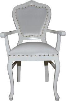 Casa Padrino Barock Luxus Damen Stuhl mit Armlehnen Weiss / Weiss - Damen Schminktisch Stuhl - Limited Edition