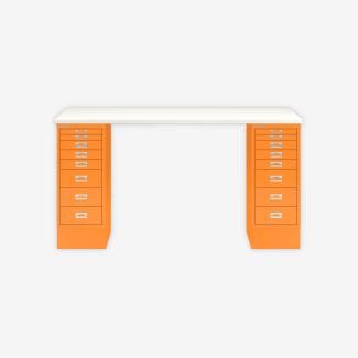 MultiDesk, 2 MultiDrawer mit 8 Schüben, Dekor Weiß, Farbe Orange, Maße: H 740 x B 1400 x T 600 mm