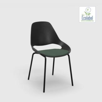 Stuhl ohne Armlehne FALK schwarz Tube aus Pulverbeschichtetem schwarzem Stahl Sitzpolster duneklgrün