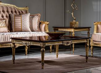 Casa Padrino Luxus Barock Couchtisch Schwarz / Gold - Handgefertigter Massivholz Wohnzimmertisch im Barockstil - Edle Barock Wohnzimmer Möbel