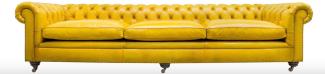 Casa Padrino Luxus Chesterfield 3er Sofa Gelb 320 x 110 x H. 71 cm