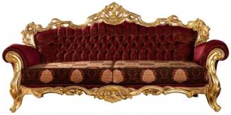 Casa Padrino Luxus Barock Sofa Bordeauxrot / Gold - Prunkvolles Wohnzimmer Sofa mit elegantem Muster - Barock Wohnzimmer Möbel