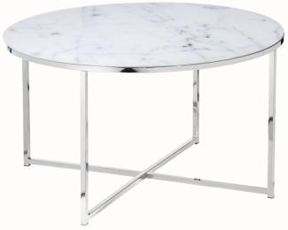 Tisch Couchtisch Durchmesser 80 cm Metall und Glas Chrom/Weiß