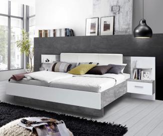 Schlafzimmer komplett 3-teilig Doppelbett 180x200cm Betonoptik lichtgrau weiß