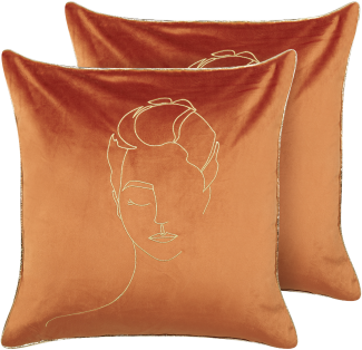 Dekokissen Gesichtsmotiv Samtstoff orange gold 45 x 45 cm 2er Set CROCUS