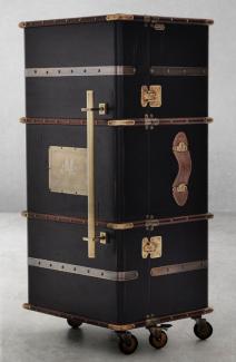 Casa Padrino Luxus Barschrank mit Rollen Antik Schwarz 59 x 51 x H. 120 cm - Kofferschrank im Retro Look - Retro Stil Weinschrank - Bar Möbel - Luxus Möbel