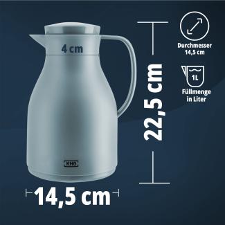 KHG Isolierkanne 1 Liter Mint Türkis, Quick Press & Drehverschluss, außen Kunststoff matt, innen Glas BPA-frei, Thermoskanne 1l für heiße & kalte Getränke mit präzisem Ausgießer