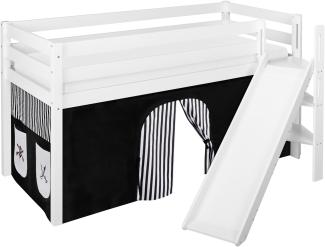 Lilokids 'Jelle' Spielbett 90 x 190 cm, Pirat Schwarz Weiß, Kiefer massiv, mit schräger Rutsche und Vorhang
