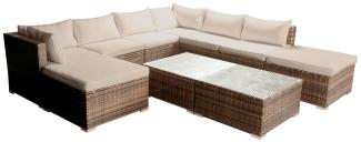 BRAST Gartenmöbel Lounge Sofa Couch Set Wellness Braun Poly-Rattan für 7 Personen