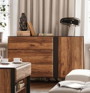 Kommode "Borga" Sideboard 150cm catania eiche schwarz MDF grifflos