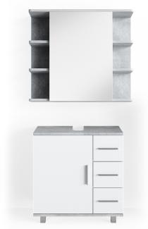 VICCO 2-tlg. Badmöbel-Set 'ILIAS' Weiß Beton, Weiß/Beton, mit Spiegelschrank, Unterschrank
