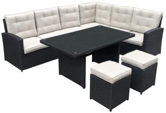 Luxus Premium Polyrattan Garten Lounge SET schwarz Esstisch Sitzgruppe 21-Teilig