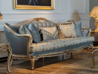 Casa Padrino Luxus Barock Sofa Hellblau / Silber / Gold - Handgefertigtes Wohnzimmer Sofa im Barockstil - Barock Wohnzimmer Möbel