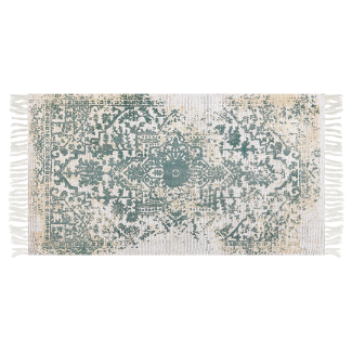Teppich Viskose beige grün 80 x 150 cm orientalisches Muster Kurzflor BOYALI