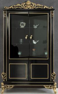 Casa Padrino Luxus Barock Wohnzimmer Vitrine Schwarz / Gold 130 x 55 x H. 210 cm - Prunkvoller Barock Vitrinenschrank mit 2 Glastüren - Edle Barock Möbel