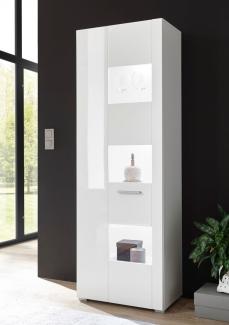 Vitrine Corado 58cm weiß Hochglanz Standvitrine Wohnzimmer Modern Höhe 170cm