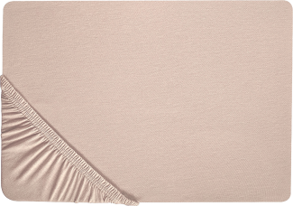 Spannbettlaken 'Hofuf' Beige Baumwolle mit Gummizug 200 x 200 cm groß Betttuch für Klassische Hohe Matratze Atmungsaktiv Schlafzimmer Doppelbett
