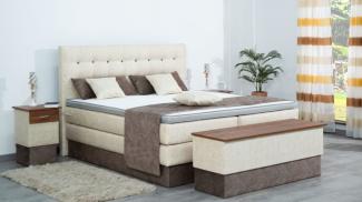 AUKONA| Boxspringbett Sophie Nature 160x200 | 7- Zonen Taschenfederkern Matratze, mit Komfortschaumtopper