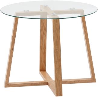 KADIMA DESIGN Couchtisch aus massiver Eiche und Glas - Modernes Holzgestell, transparente Tischplatte.
