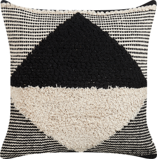 Dekokissen geometrisches Muster Baumwolle beige schwarz getuftet 50 x 50 cm KHORA