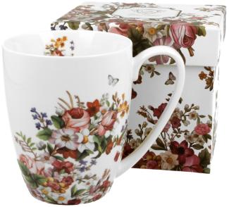 DUO FLORAL Klassischer Becher 350 ml VINTAGE FLOWERS WHITE New Bone China Porzellan