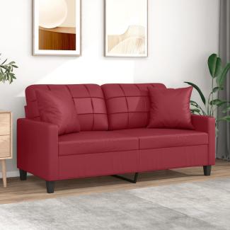 2-Sitzer-Sofa mit Zierkissen Weinrot 140 cm Kunstleder (Farbe: Rot)