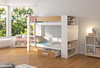 Etagenbett für Kinder GARNETA + 2x Matratze, 90x200, Weiß/Eiche artisan