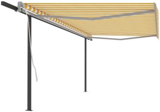 vidaXL Markise Manuell Einziehbar mit Pfosten 5x3,5 m Gelb und Weiß 3070258