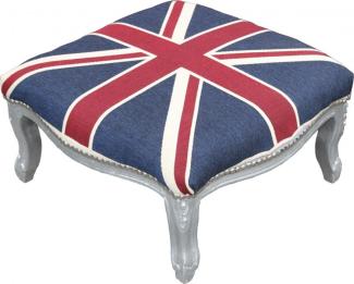 Casa Padrino Barock XXL Fußhocker Mod3 Union Jack / Silber - Hocker Englische Flagge - Antik Stil England