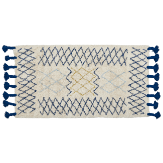 Teppich Baumwolle beige blau 80 x 150 cm geometrisches Muster Kurzflor ERZINCAN
