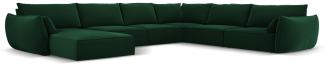 Micadoni 8-Sitzer Samtstoff Panorama Ecke rechts Sofa Kaelle | Bezug Bottle Green | Beinfarbe Black Plastic