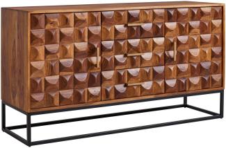 KADIMA DESIGN Sheesham Holz Sideboard im Industrial Design – 145x81x45 cm – Elegante Anrichte mit Metallgestell.