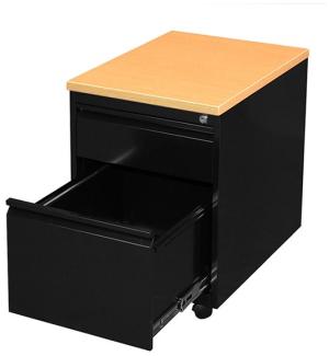 Profi Stahl Büro Rollcontainer Bürocontainer mit Hängeregistratur Maße: 62x46x59cm, RAL 9005 Schwarz/Buche-Dekor Abdeckplatte 505201