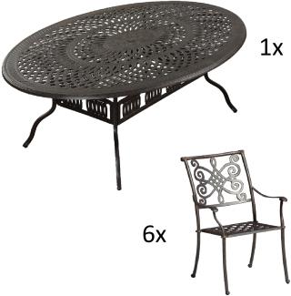 Inko 7-teilige Sitzgruppe Alu-Guss bronze Tisch oval 216x152x74 cm cm mit 6 Sesseln Tisch 216x152 cm mit 6x Sessel Nexus