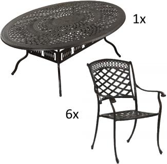 Inko 7-teilige Sitzgruppe Alu-Guss bronze Tisch oval 216x152x74 cm cm mit 6 Sesseln Tisch 216x152 cm mit 6x Sessel Urban