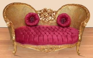 Casa Padrino Barock Sofa Bordeauxrot / Gold - Handgefertigtes Wohnzimmer Sofa im Barockstil - Prunkvolle Barock Wohnzimmer Möbel