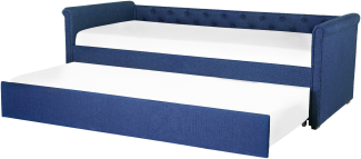 Tagesbett ausziehbar Polsterbezug marineblau Leinenoptik Lattenrost 80 x 200 cm LIBOURNE