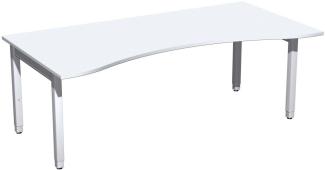 Schreibtisch '4 Fuß Pro Quadrat' Ergonomieform höhenverstellbar, 200x100x68-86cm, Weiß / Silber