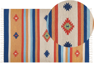 Kelim Teppich Baumwolle mehrfarbig 140 x 200 cm geometrisches Muster Kurzflor TARONIK