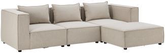Juskys modulares Sofa Domas L - Couch für Wohnzimmer - 3 Sitzer - Ottomane, Armlehnen & Kissen - Ecksofa Eckcouch Ecke - Garnitur Stoff Beige