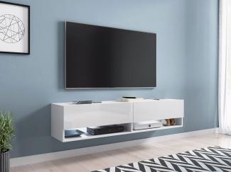 TV-Lowboard Jumbo 140, mit RGB LED Beleuchtung farbig, Farbe: Weiß / Weiß Hochglanz