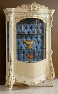Casa Padrino Luxus Barock Vitrine Beige / Weiß / Gold / Blau - Prunkvoller Massivholz Vitrinenschrank mit 2 Glastüren - Handgefertigte Barock Möbel - Edel & Prunkvoll