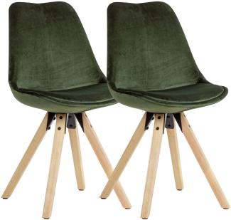 KADIMA DESIGN 2er Set Esszimmerstühle LUND, Skandinavisches Essstuhl mit Samt / Stoff / Kunstlederbezug und Holzbeinen. Farbe: Grün, Material: Samt