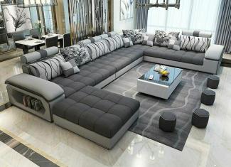 Wohnlandschaft Ecksofa UForm Sofa Couch Leder Design Couch Textil