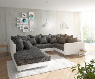 Couch Clovis Weiß/ Schwarz mit Hocker und Armlehne Wohnlandschaft
