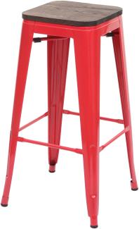 Barhocker HWC-A73 inkl. Holz-Sitzfläche, Barstuhl Tresenhocker, Metall Industriedesign stapelbar ~ rot