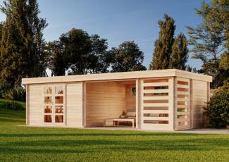 Alpholz Gartenhaus Mimas 44 ISO Gartenhaus aus Holz Holzhaus mit 44 mm Wandstärke inklusive Schleppdach Blockbohlenhaus mit Montagematerial